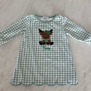 Busy Bees Smocks, green gingham reindeer, 12m Emmy personalized